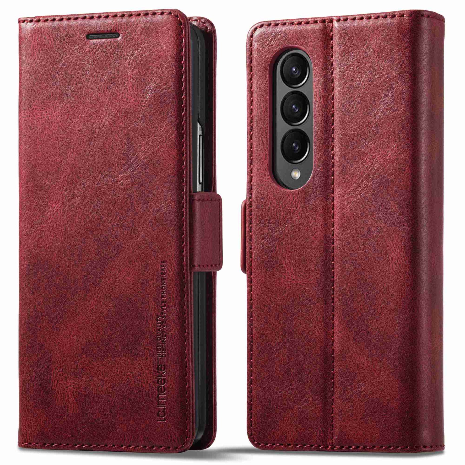 LC.IMEEKE for Samsung Galaxy Z Fold3 5G RFID Blocking Phone Cover PU Leather + PC Wallet Stand Double Magnetic Clasps Phone Shell