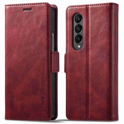 LC.IMEEKE for Samsung Galaxy Z Fold3 5G RFID Blocking Phone Cover PU Leather + PC Wallet Stand Double Magnetic Clasps Phone Shell