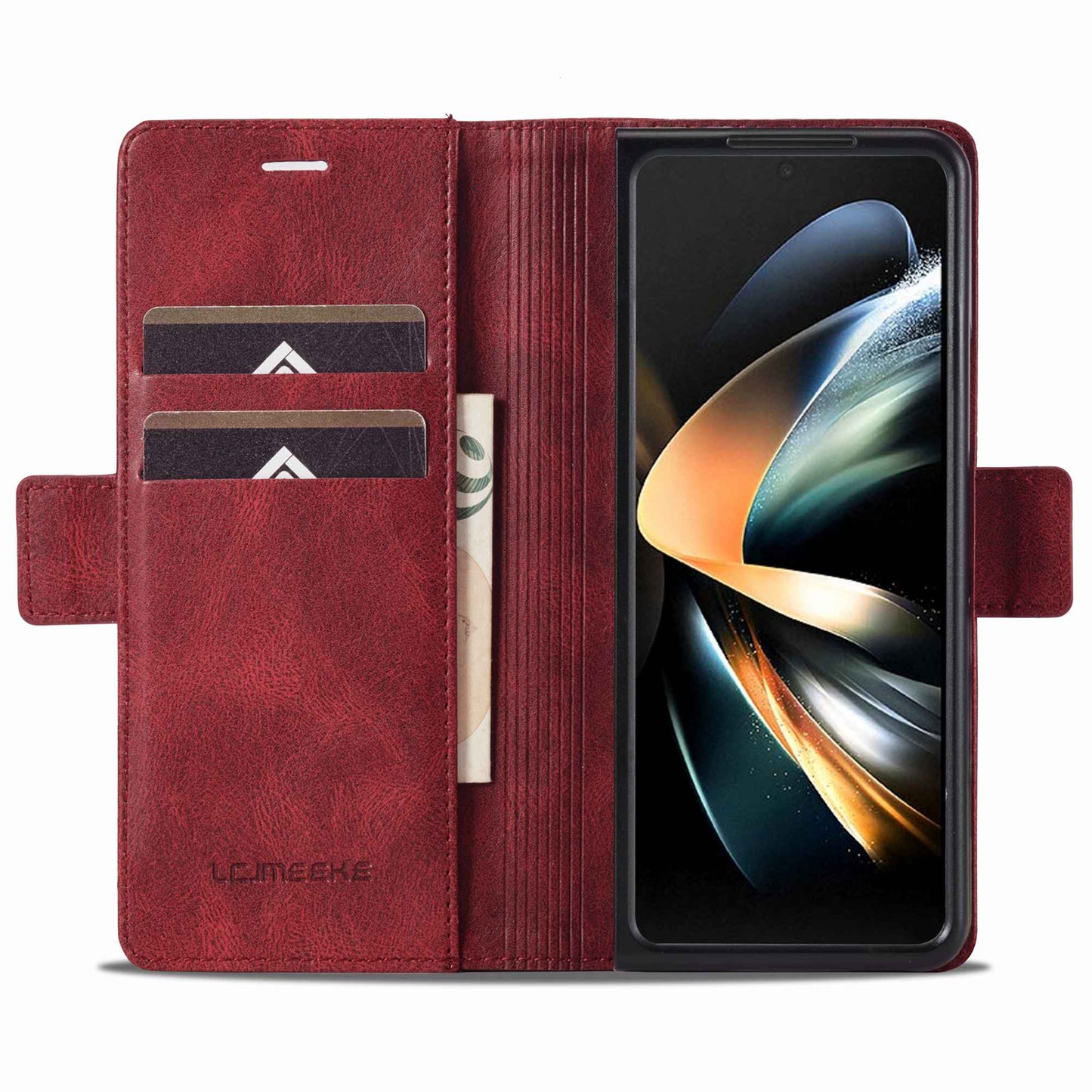 LC.IMEEKE for Samsung Galaxy Z Fold3 5G RFID Blocking Phone Cover PU Leather + PC Wallet Stand Double Magnetic Clasps Phone Shell