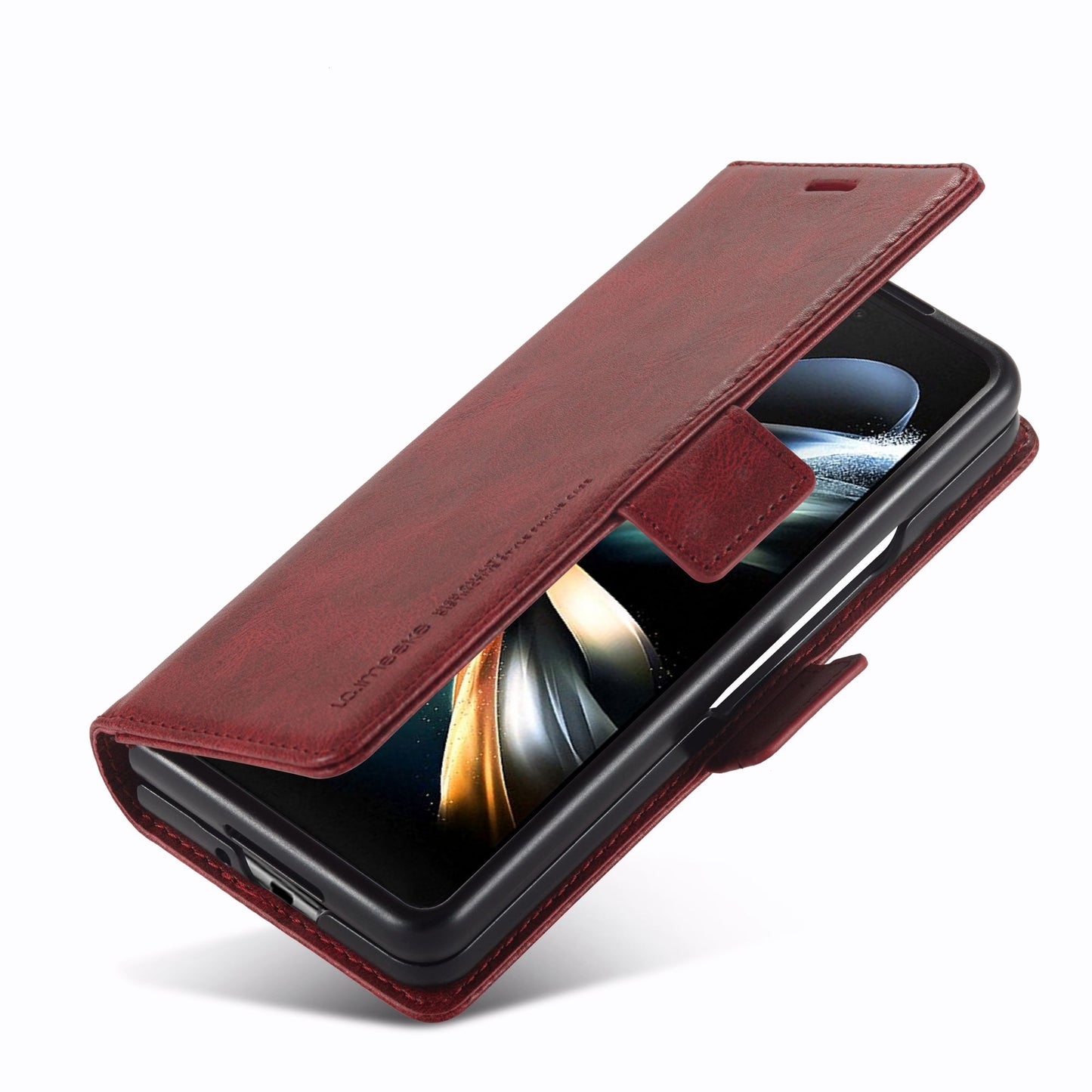 LC.IMEEKE for Samsung Galaxy Z Fold3 5G RFID Blocking Phone Cover PU Leather + PC Wallet Stand Double Magnetic Clasps Phone Shell