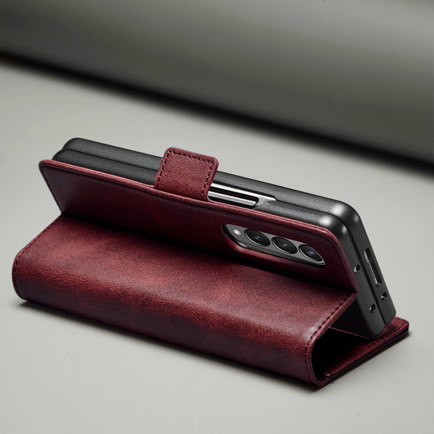LC.IMEEKE for Samsung Galaxy Z Fold3 5G RFID Blocking Phone Cover PU Leather + PC Wallet Stand Double Magnetic Clasps Phone Shell
