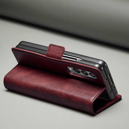 LC.IMEEKE for Samsung Galaxy Z Fold3 5G RFID Blocking Phone Cover PU Leather + PC Wallet Stand Double Magnetic Clasps Phone Shell
