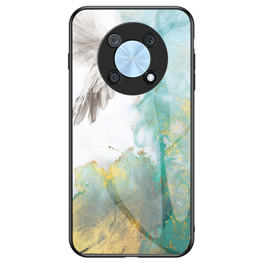 For Huawei Enjoy 50 Pro 4G / nova Y90 4G Fall Resistant Phone Cover Marble Pattern Tempered Glass+PC+TPU Hybrid Case