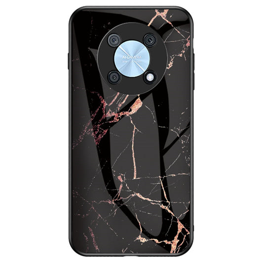 For Huawei Enjoy 50 Pro 4G / nova Y90 4G Fall Resistant Phone Cover Marble Pattern Tempered Glass+PC+TPU Hybrid Case