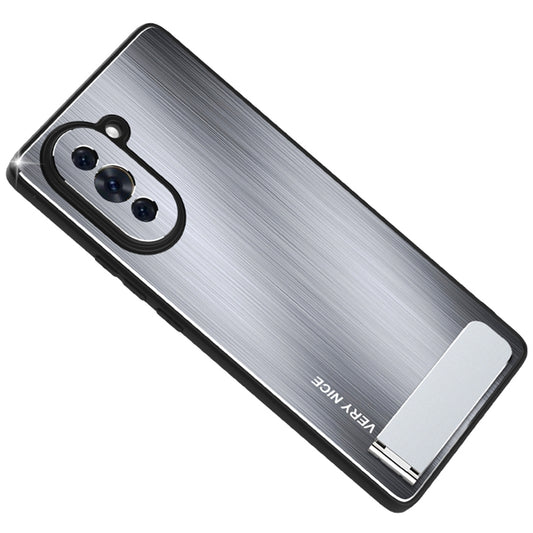 For Huawei nova 10 Pro 4G Brushed Surface Phone Cover Kickstand Drop-proof TPU + Aluminium Alloy Hybrid Cover