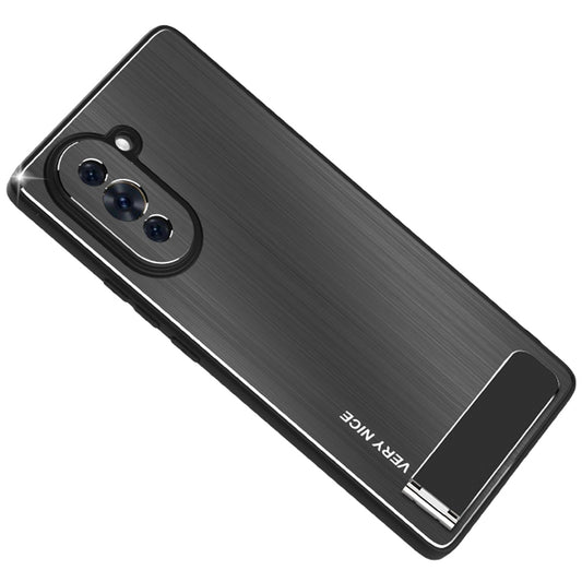 For Huawei nova 10 Pro 4G Brushed Surface Phone Cover Kickstand Drop-proof TPU + Aluminium Alloy Hybrid Cover