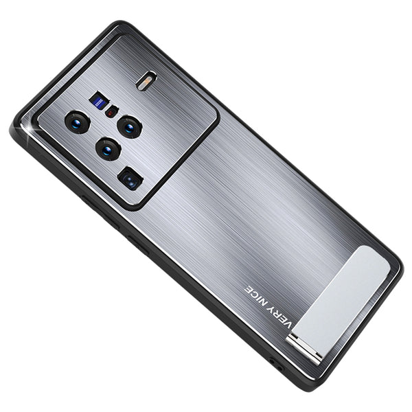 For vivo X80 Pro 5G Brushed Phone Case TPU + Aluminium Alloy Kickstand Anti-drop Back Cover