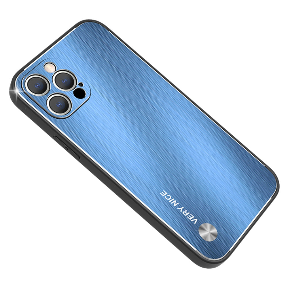 For iPhone 13 Pro 6.1 inch Anti-scratch Phone Case Ultra Slim TPU Brushed Aluminium Alloy Back Cover