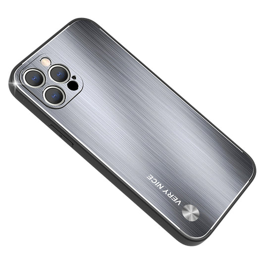 For iPhone 13 Pro 6.1 inch Anti-scratch Phone Case Ultra Slim TPU Brushed Aluminium Alloy Back Cover
