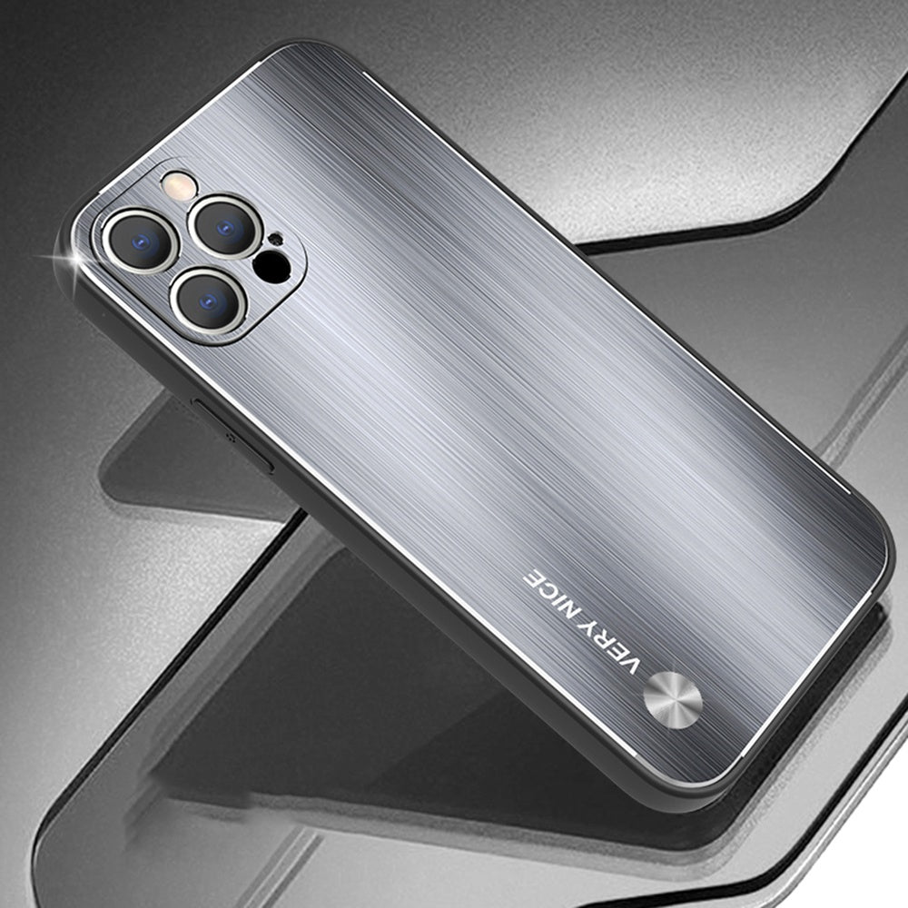 For iPhone 13 Pro 6.1 inch Anti-scratch Phone Case Ultra Slim TPU Brushed Aluminium Alloy Back Cover