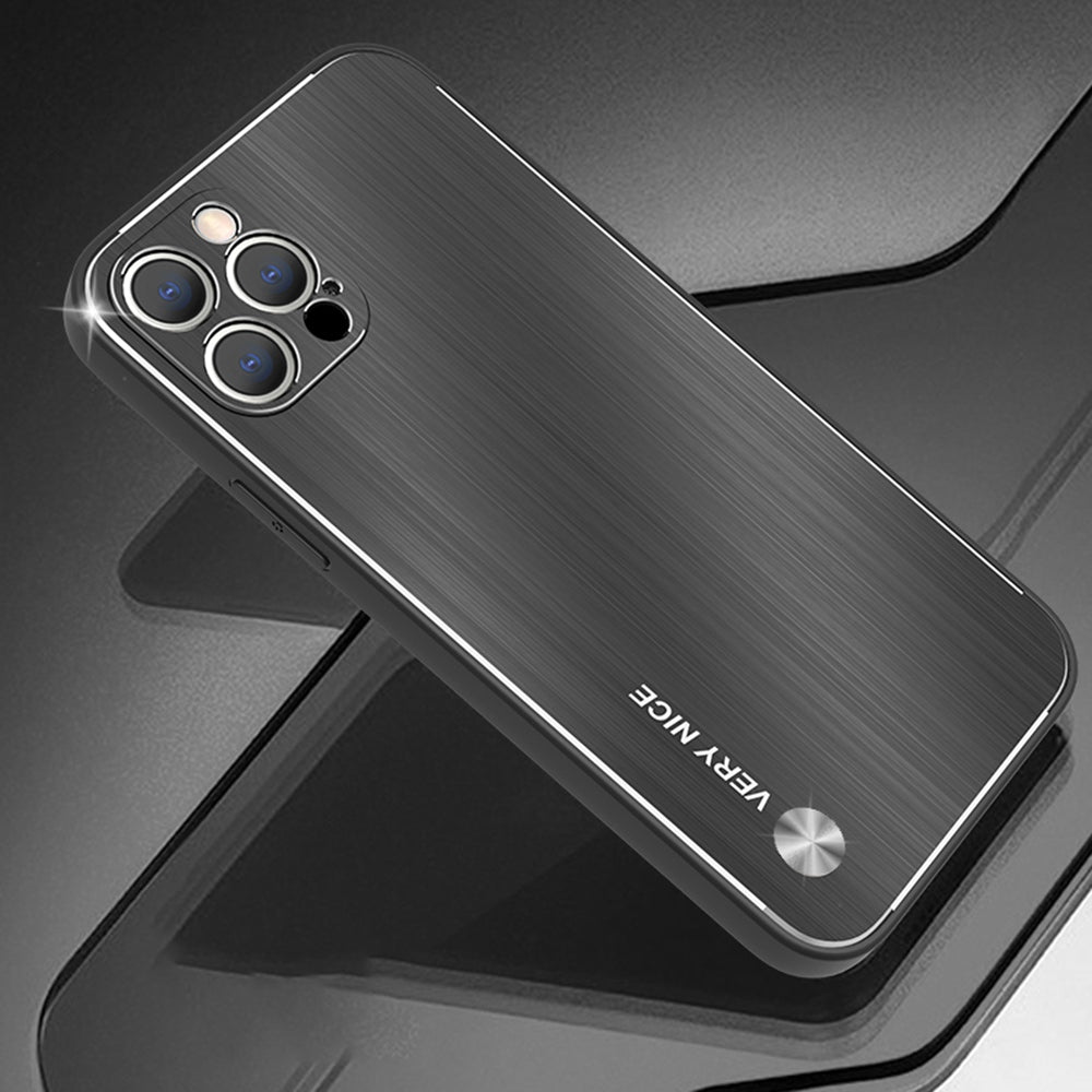For iPhone 13 Pro 6.1 inch Anti-scratch Phone Case Ultra Slim TPU Brushed Aluminium Alloy Back Cover
