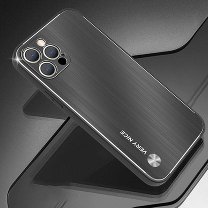 For iPhone 13 Pro 6.1 inch Anti-scratch Phone Case Ultra Slim TPU Brushed Aluminium Alloy Back Cover