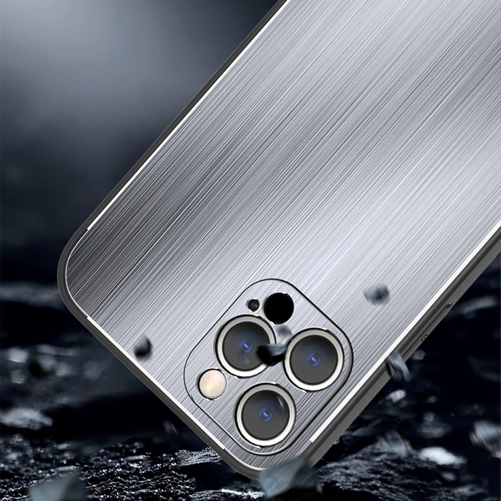 For iPhone 13 Pro 6.1 inch Anti-scratch Phone Case Ultra Slim TPU Brushed Aluminium Alloy Back Cover