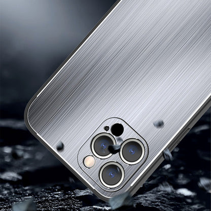 For iPhone 13 Pro 6.1 inch Anti-scratch Phone Case Ultra Slim TPU Brushed Aluminium Alloy Back Cover