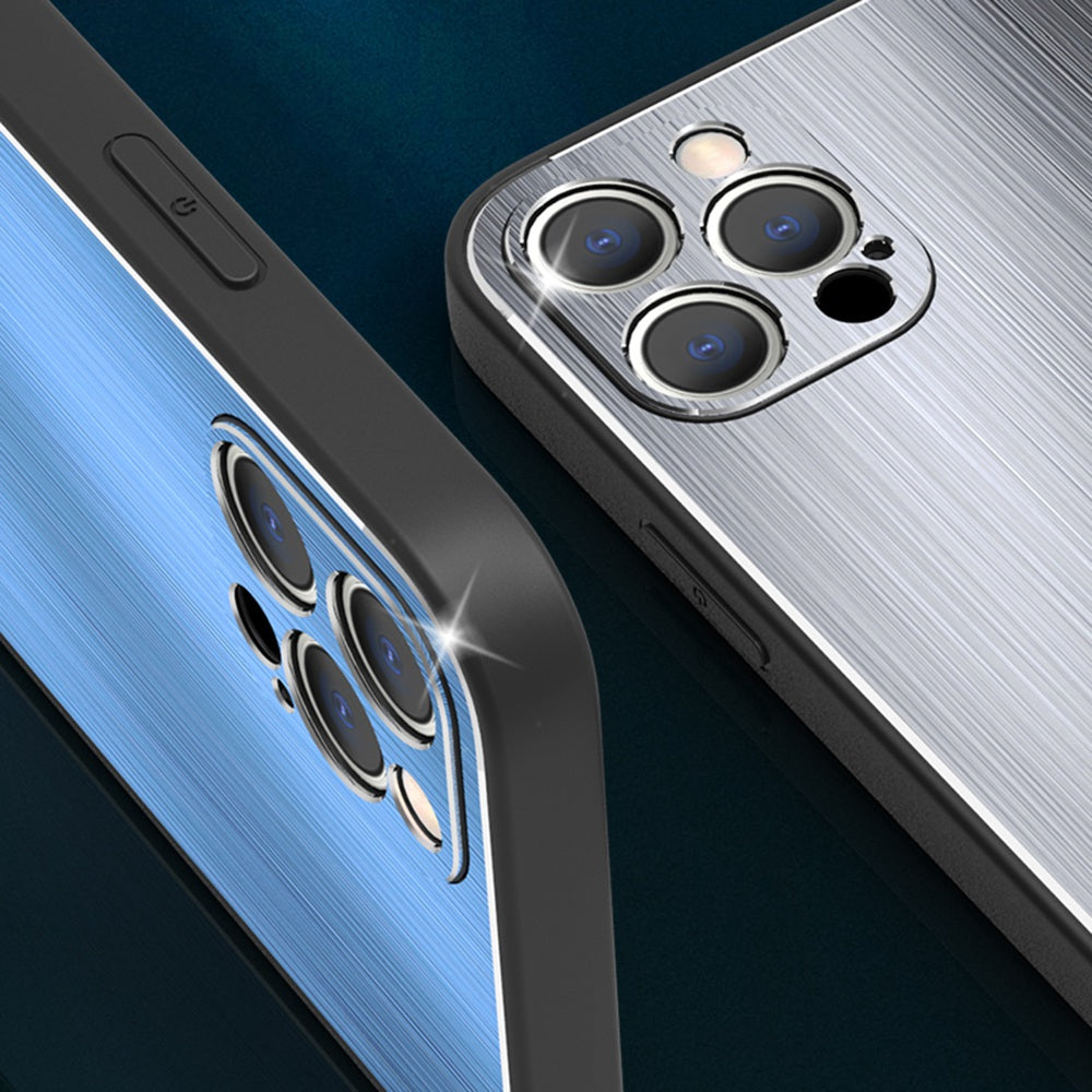 For iPhone 13 Pro 6.1 inch Anti-scratch Phone Case Ultra Slim TPU Brushed Aluminium Alloy Back Cover