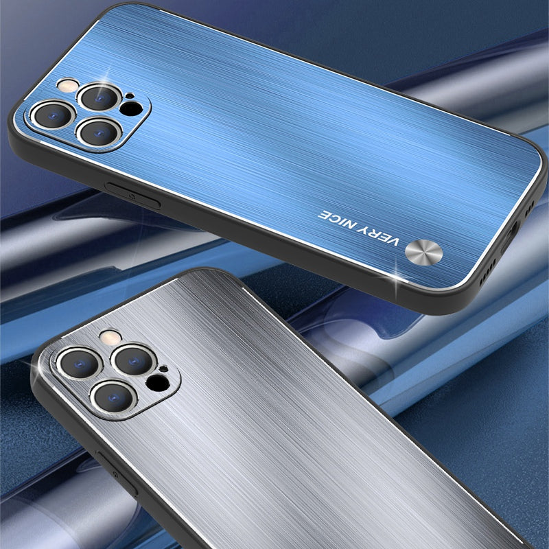 For iPhone 13 Pro 6.1 inch Anti-scratch Phone Case Ultra Slim TPU Brushed Aluminium Alloy Back Cover