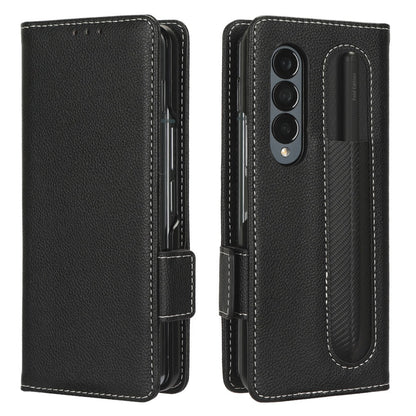 For Samsung Galaxy Z Fold3 5G Litchi Texture PU Leather Wallet Case Stand Function Dual Magnetic Clasp Flip Cover with Pen Holder
