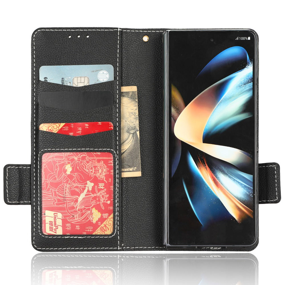 For Samsung Galaxy Z Fold3 5G Litchi Texture PU Leather Wallet Case Stand Function Dual Magnetic Clasp Flip Cover with Pen Holder