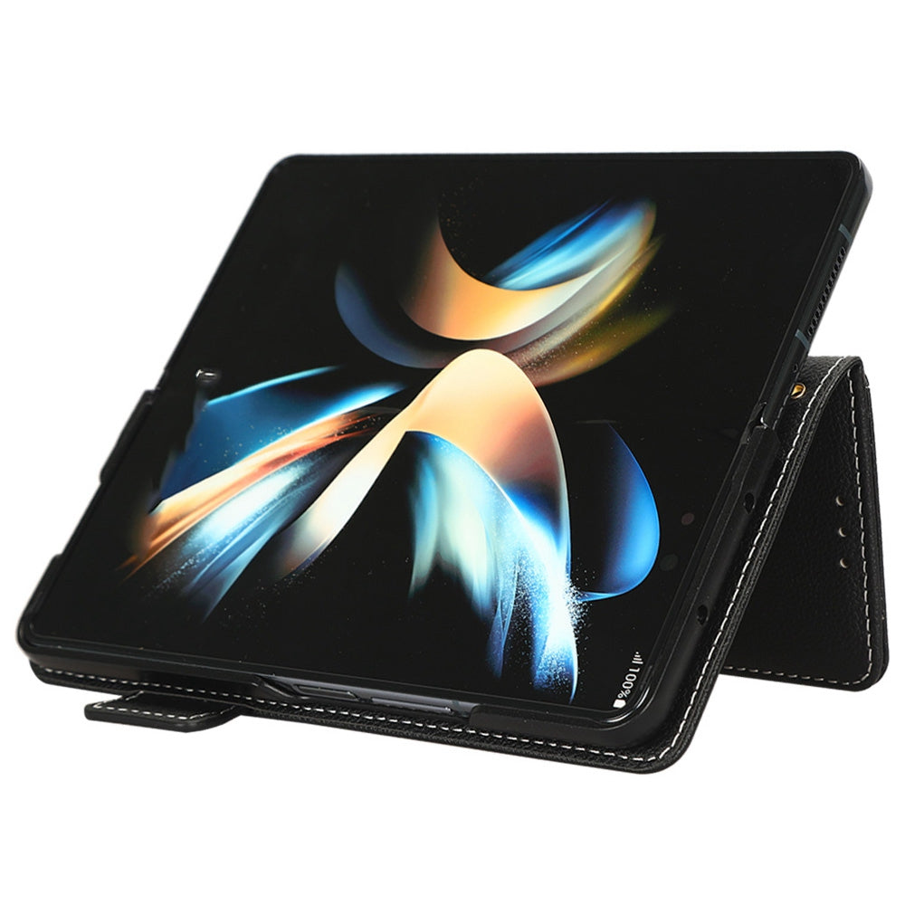 For Samsung Galaxy Z Fold3 5G Litchi Texture PU Leather Wallet Case Stand Function Dual Magnetic Clasp Flip Cover with Pen Holder