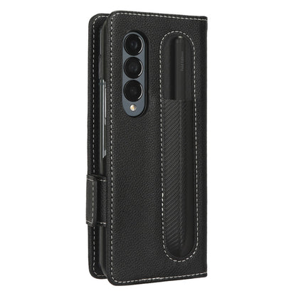 For Samsung Galaxy Z Fold3 5G Litchi Texture PU Leather Wallet Case Stand Function Dual Magnetic Clasp Flip Cover with Pen Holder