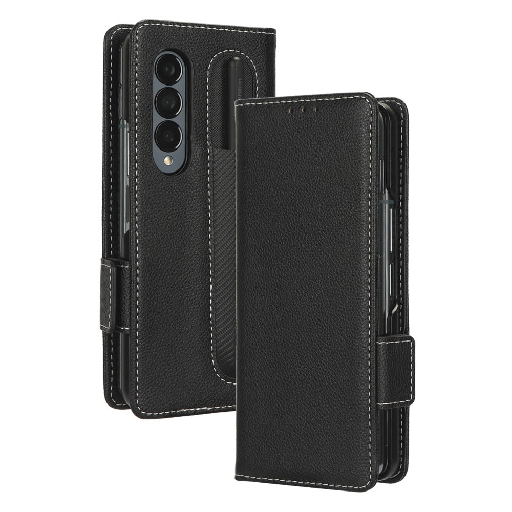 For Samsung Galaxy Z Fold3 5G Litchi Texture PU Leather Wallet Case Stand Function Dual Magnetic Clasp Flip Cover with Pen Holder