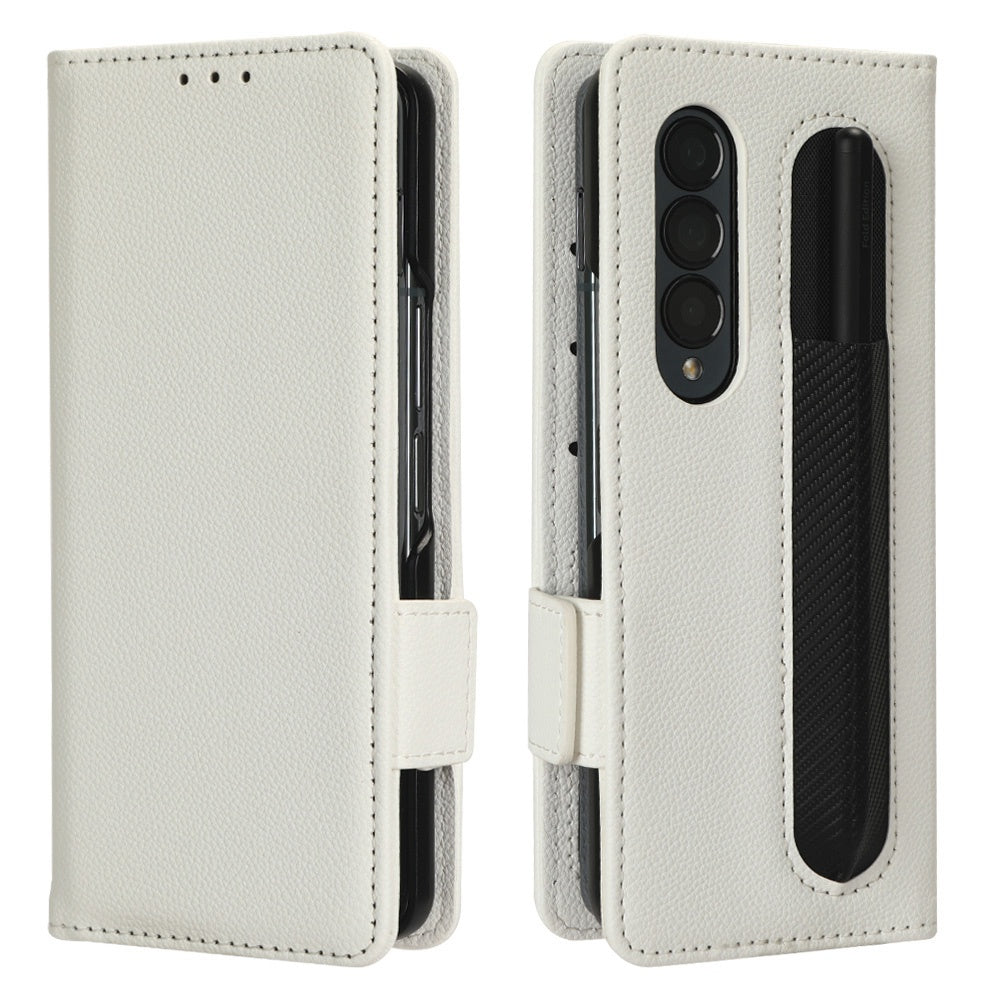 For Samsung Galaxy Z Fold3 5G Litchi Texture PU Leather Wallet Case Stand Function Dual Magnetic Clasp Flip Cover with Pen Holder