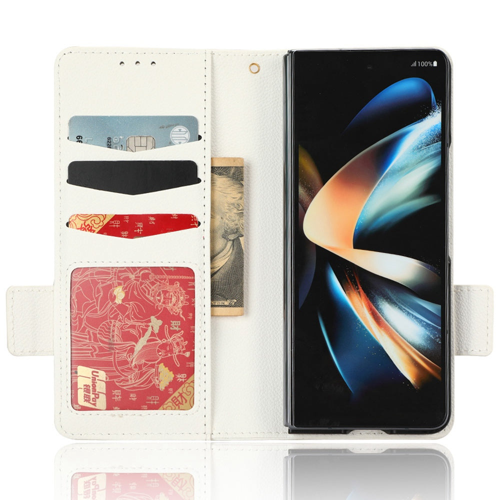 For Samsung Galaxy Z Fold3 5G Litchi Texture PU Leather Wallet Case Stand Function Dual Magnetic Clasp Flip Cover with Pen Holder