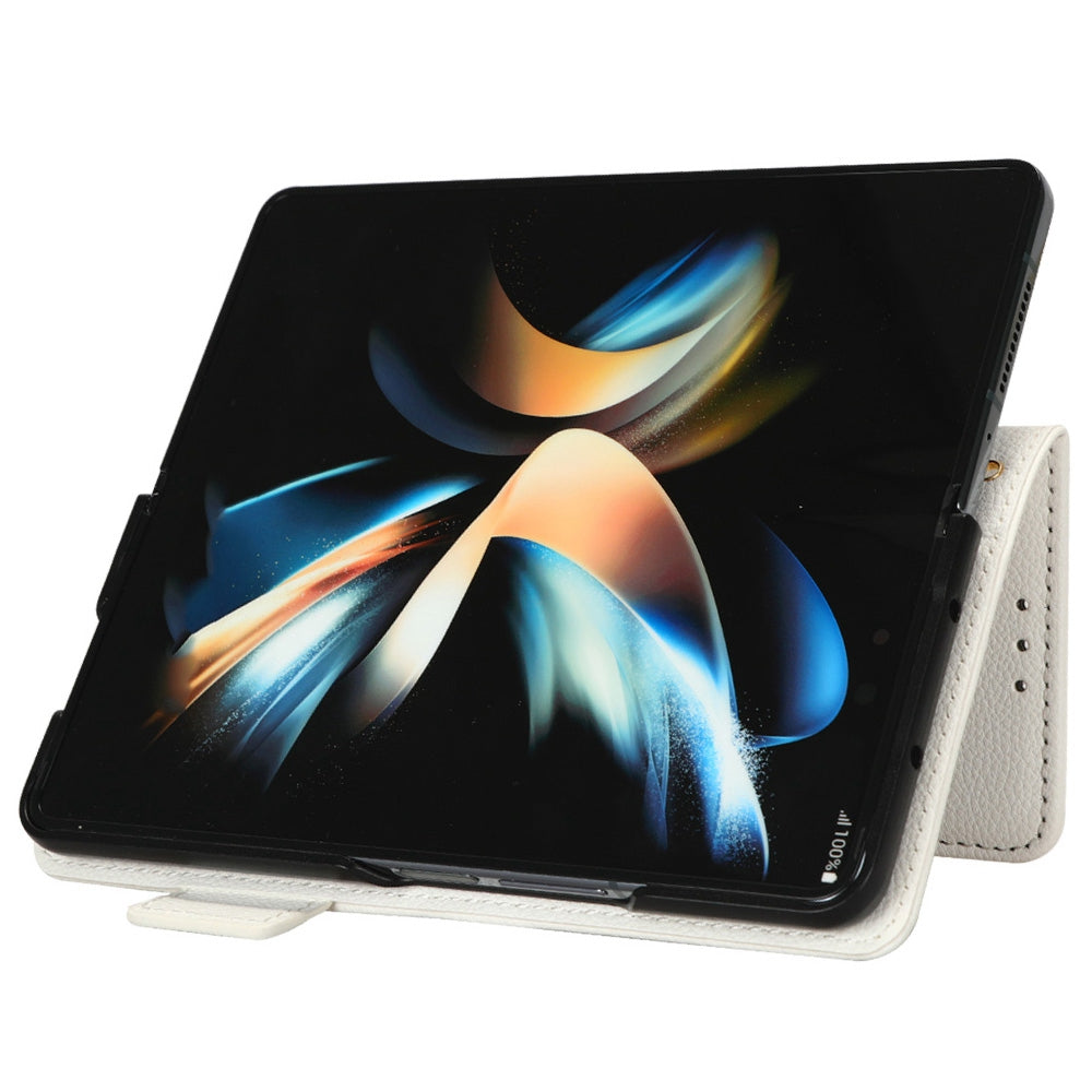 For Samsung Galaxy Z Fold3 5G Litchi Texture PU Leather Wallet Case Stand Function Dual Magnetic Clasp Flip Cover with Pen Holder