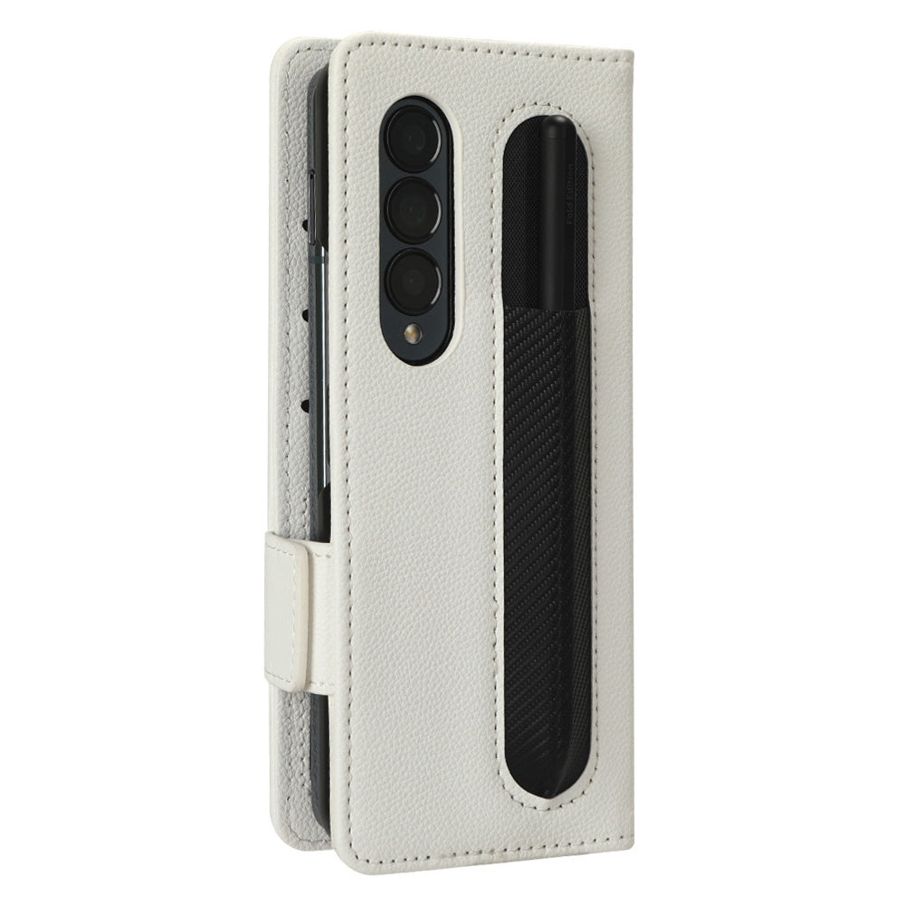For Samsung Galaxy Z Fold3 5G Litchi Texture PU Leather Wallet Case Stand Function Dual Magnetic Clasp Flip Cover with Pen Holder