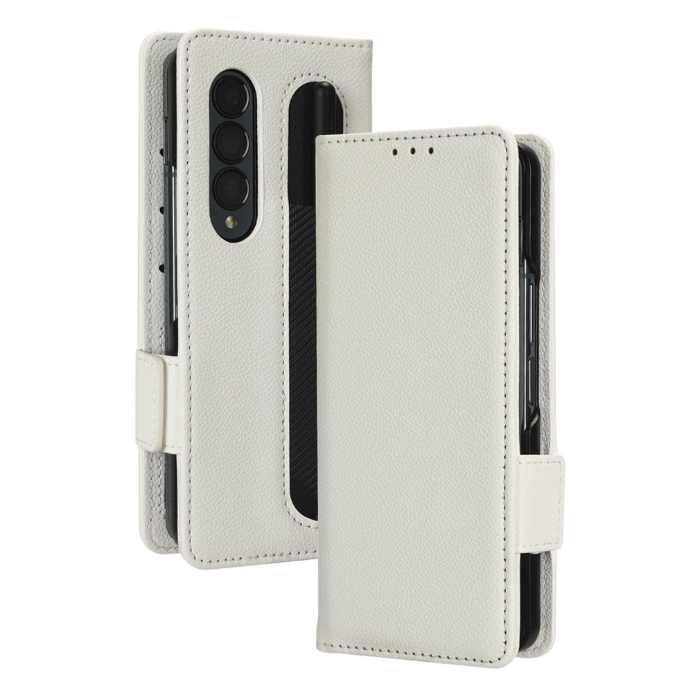 For Samsung Galaxy Z Fold3 5G Litchi Texture PU Leather Wallet Case Stand Function Dual Magnetic Clasp Flip Cover with Pen Holder