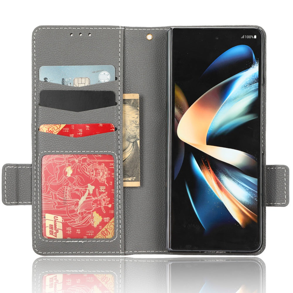 For Samsung Galaxy Z Fold3 5G Litchi Texture PU Leather Wallet Case Stand Function Dual Magnetic Clasp Flip Cover with Pen Holder