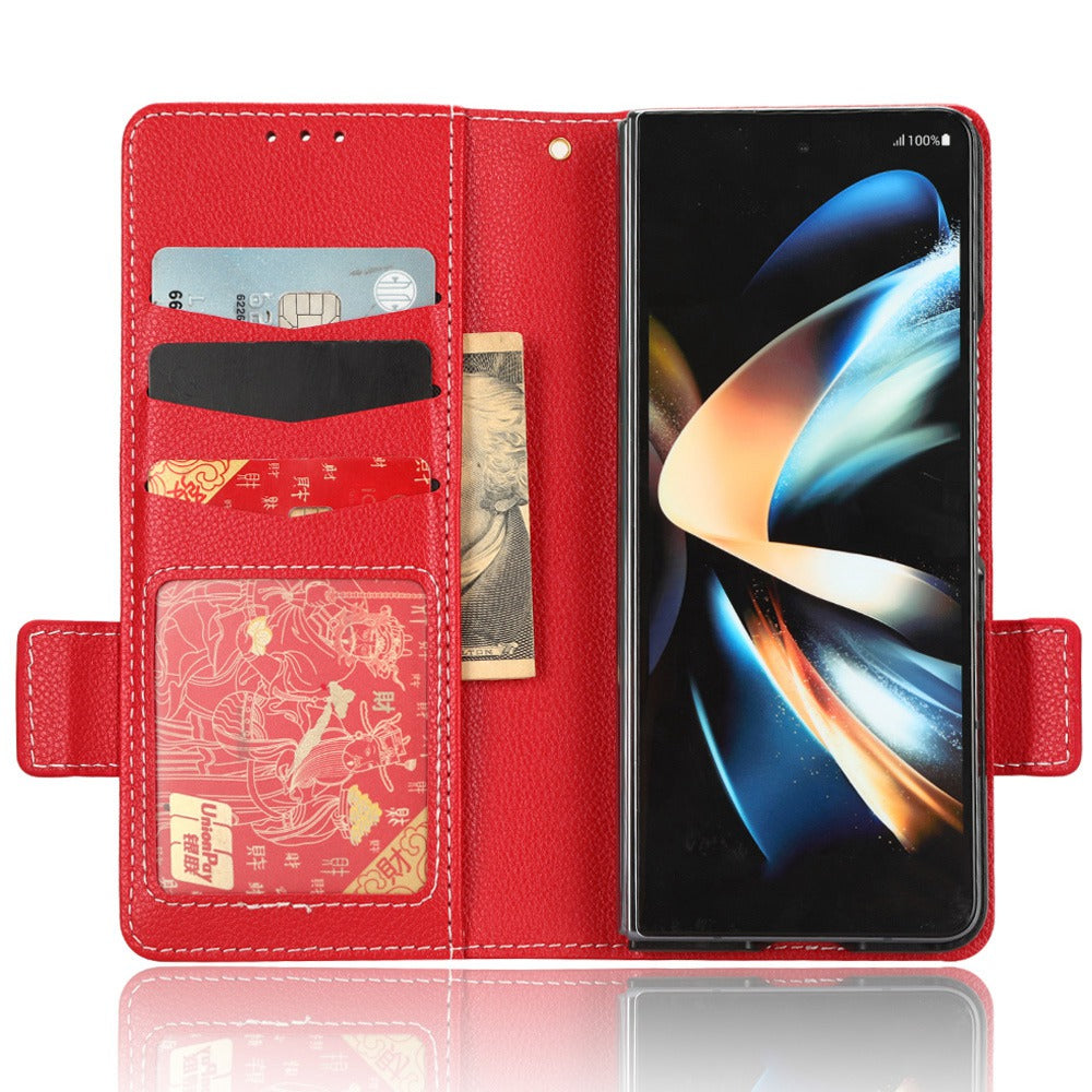 For Samsung Galaxy Z Fold3 5G Litchi Texture PU Leather Wallet Case Stand Function Dual Magnetic Clasp Flip Cover with Pen Holder