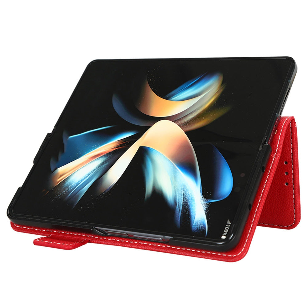 For Samsung Galaxy Z Fold3 5G Litchi Texture PU Leather Wallet Case Stand Function Dual Magnetic Clasp Flip Cover with Pen Holder