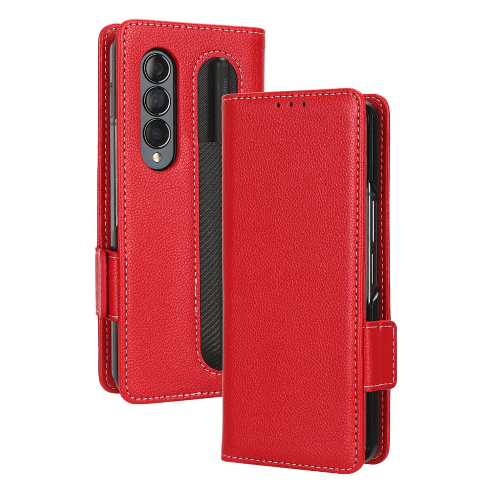 For Samsung Galaxy Z Fold3 5G Litchi Texture PU Leather Wallet Case Stand Function Dual Magnetic Clasp Flip Cover with Pen Holder