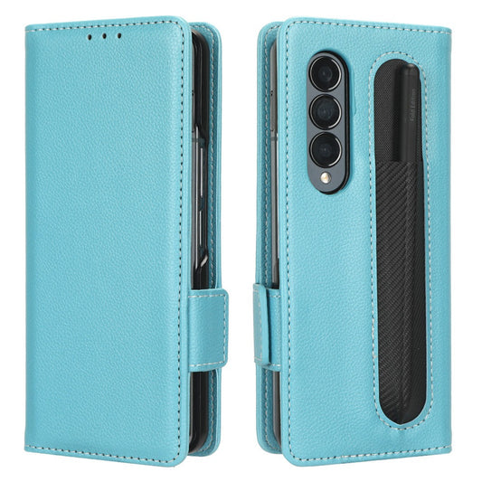 For Samsung Galaxy Z Fold3 5G Litchi Texture PU Leather Wallet Case Stand Function Dual Magnetic Clasp Flip Cover with Pen Holder