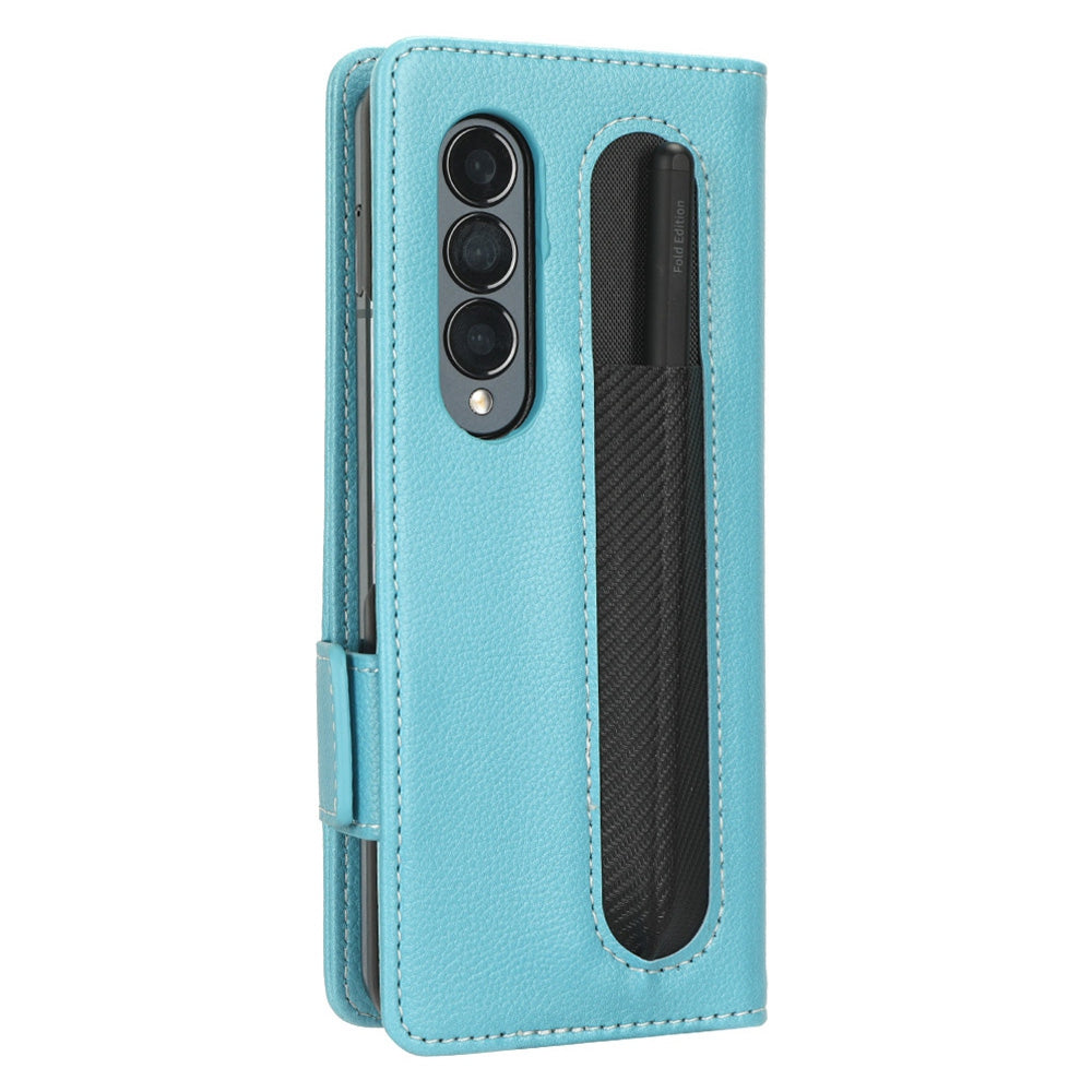 For Samsung Galaxy Z Fold3 5G Litchi Texture PU Leather Wallet Case Stand Function Dual Magnetic Clasp Flip Cover with Pen Holder
