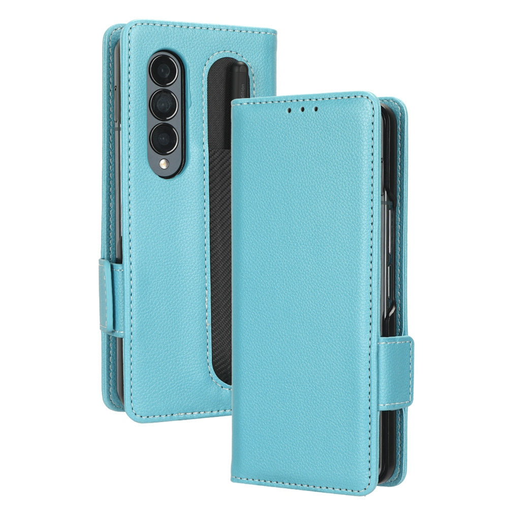For Samsung Galaxy Z Fold3 5G Litchi Texture PU Leather Wallet Case Stand Function Dual Magnetic Clasp Flip Cover with Pen Holder