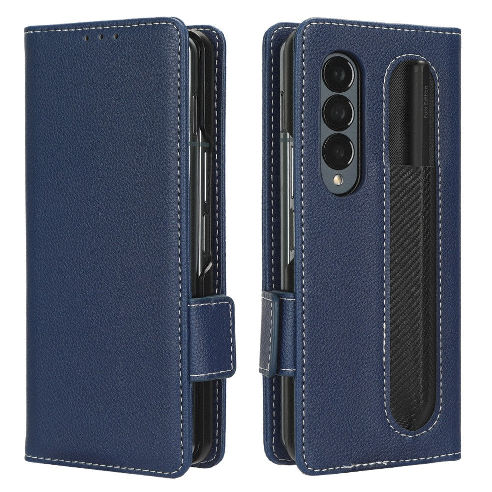 For Samsung Galaxy Z Fold3 5G Litchi Texture PU Leather Wallet Case Stand Function Dual Magnetic Clasp Flip Cover with Pen Holder