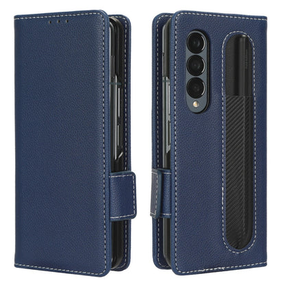 For Samsung Galaxy Z Fold3 5G Litchi Texture PU Leather Wallet Case Stand Function Dual Magnetic Clasp Flip Cover with Pen Holder