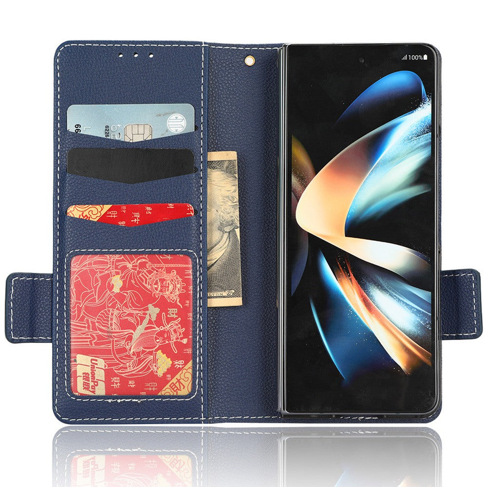 For Samsung Galaxy Z Fold3 5G Litchi Texture PU Leather Wallet Case Stand Function Dual Magnetic Clasp Flip Cover with Pen Holder