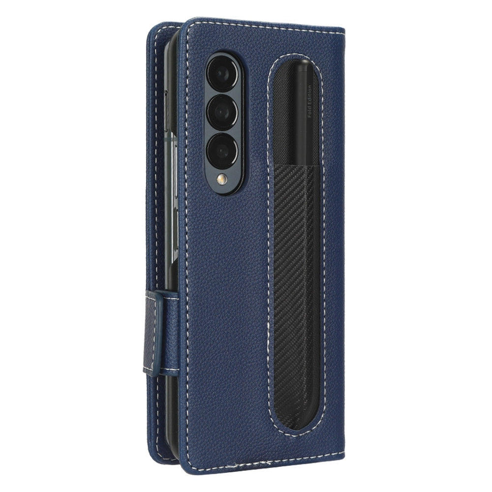 For Samsung Galaxy Z Fold3 5G Litchi Texture PU Leather Wallet Case Stand Function Dual Magnetic Clasp Flip Cover with Pen Holder