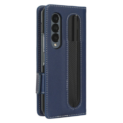 For Samsung Galaxy Z Fold3 5G Litchi Texture PU Leather Wallet Case Stand Function Dual Magnetic Clasp Flip Cover with Pen Holder