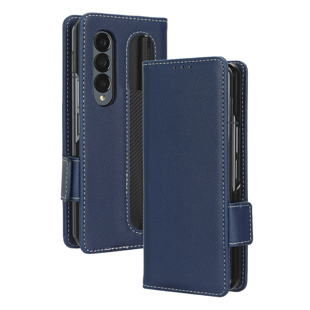 For Samsung Galaxy Z Fold3 5G Litchi Texture PU Leather Wallet Case Stand Function Dual Magnetic Clasp Flip Cover with Pen Holder