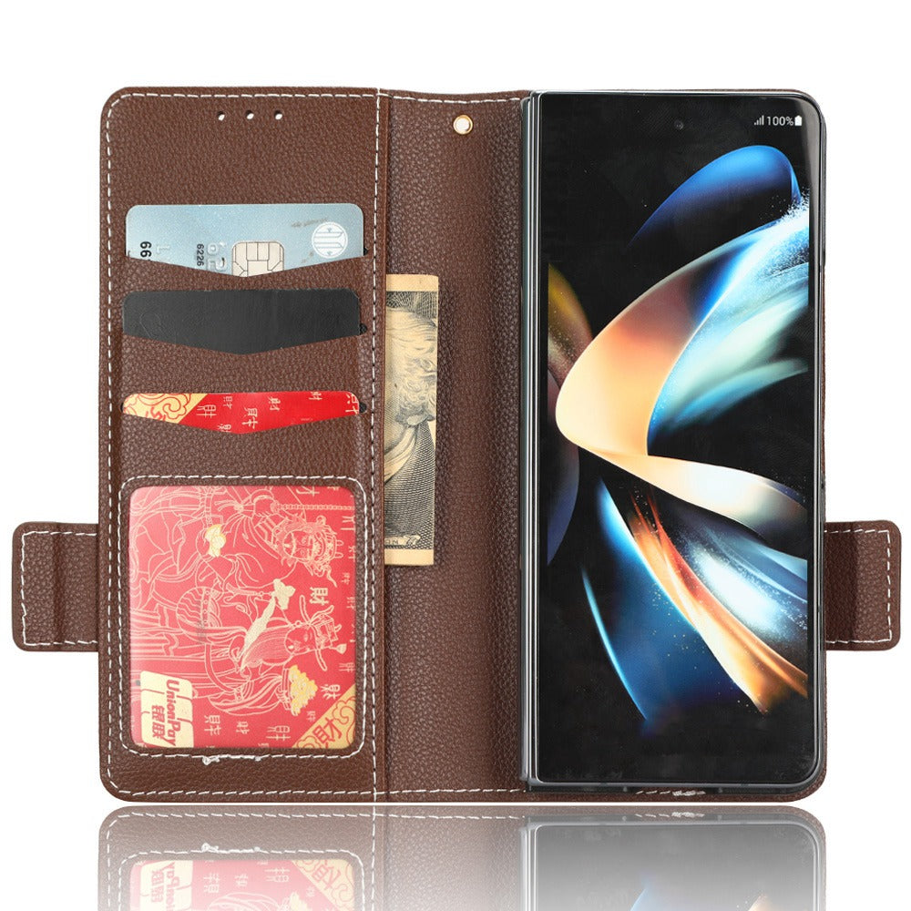 For Samsung Galaxy Z Fold3 5G Litchi Texture PU Leather Wallet Case Stand Function Dual Magnetic Clasp Flip Cover with Pen Holder