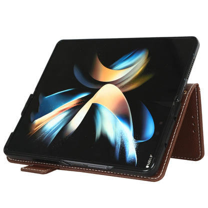 For Samsung Galaxy Z Fold3 5G Litchi Texture PU Leather Wallet Case Stand Function Dual Magnetic Clasp Flip Cover with Pen Holder