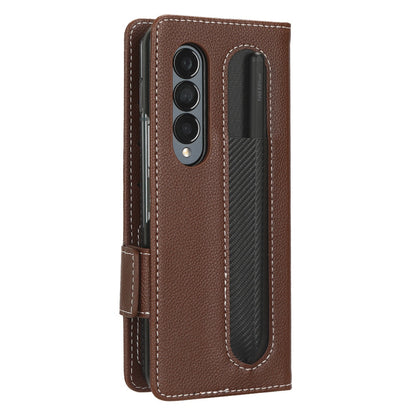 For Samsung Galaxy Z Fold3 5G Litchi Texture PU Leather Wallet Case Stand Function Dual Magnetic Clasp Flip Cover with Pen Holder