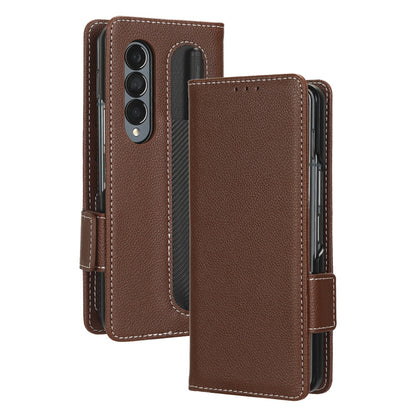 For Samsung Galaxy Z Fold3 5G Litchi Texture PU Leather Wallet Case Stand Function Dual Magnetic Clasp Flip Cover with Pen Holder