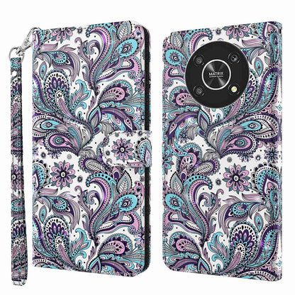 For Honor Magic4 Lite 4G / 5G PU Leather Flip Wallet Cover 3D Pattern Printing Stand Feature Magnetic Protective Phone Case with Strap