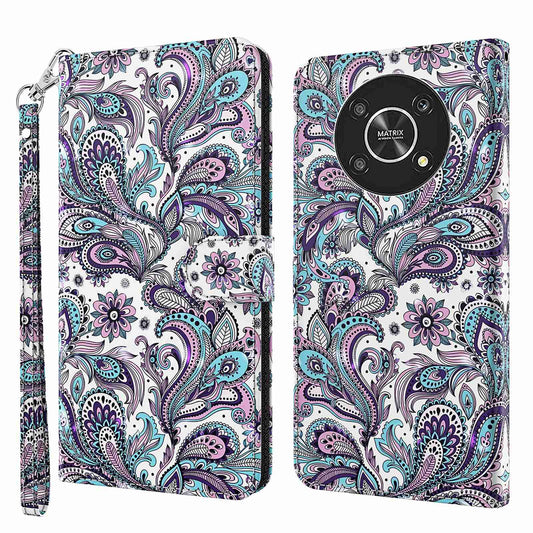 For Honor Magic4 Lite 4G / 5G PU Leather Flip Wallet Cover 3D Pattern Printing Stand Feature Magnetic Protective Phone Case with Strap