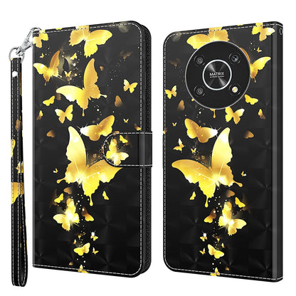 For Honor Magic4 Lite 4G / 5G PU Leather Flip Wallet Cover 3D Pattern Printing Stand Feature Magnetic Protective Phone Case with Strap
